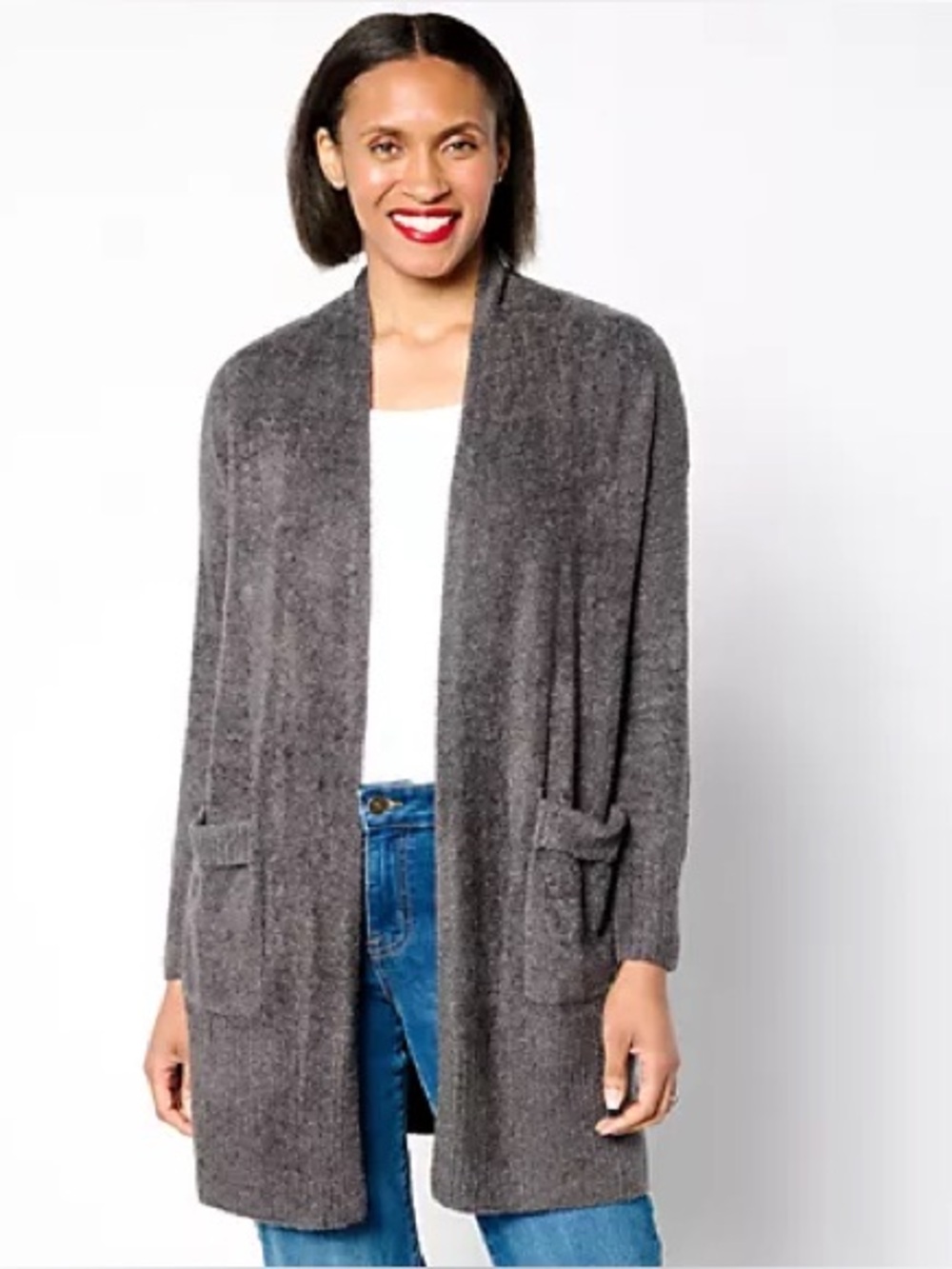Barefoot Dreams CozyChic Lite Long Cardigan Dark Grey M